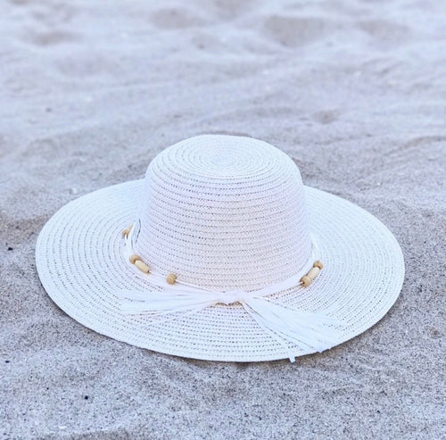 Women's Clothing White Wooden Beads Hat Fashique Lux