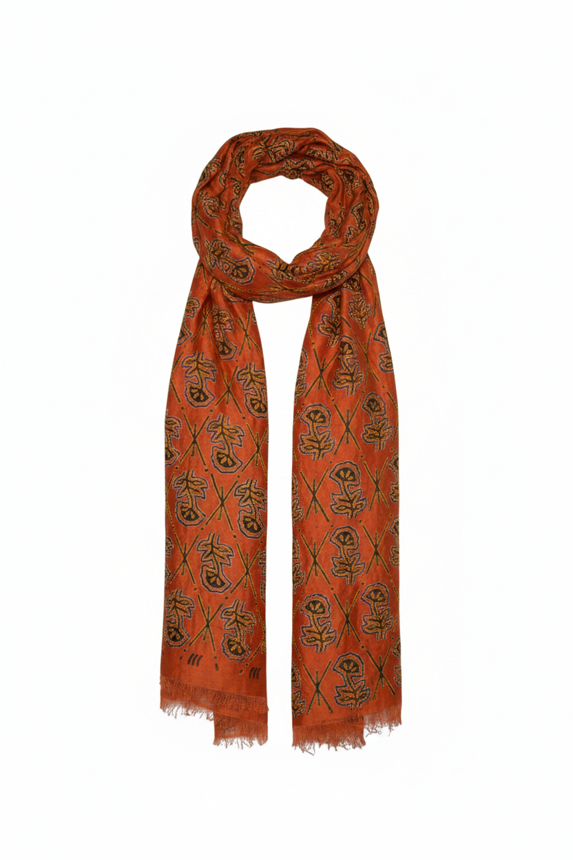 Scarves & Bandanas Embroidered Silk Shawl Fashique Lux