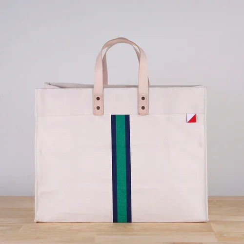 Handbags 18"W x 15"H x 8.5"D Green Stripe Striped Canvas Tote Fashique Lux