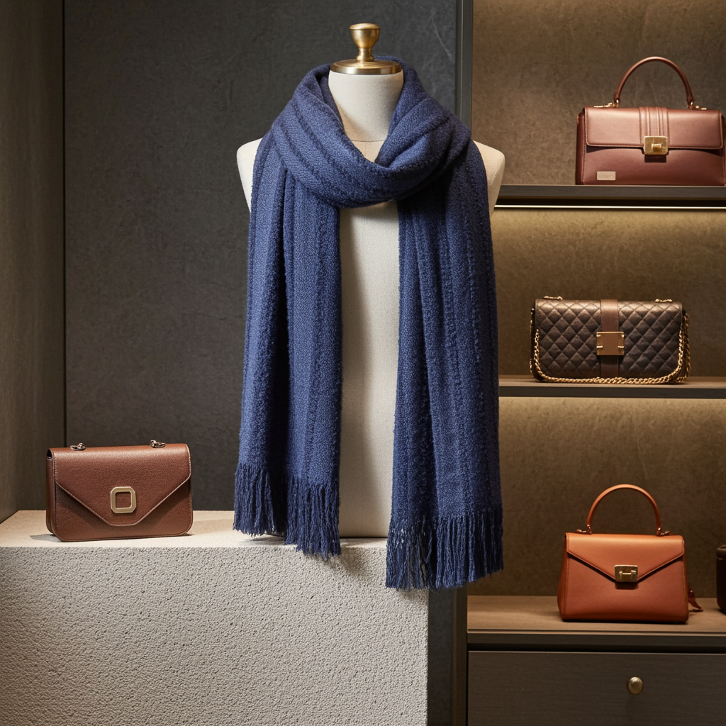Scarves & Bandanas Navy Alpaca Scarf Fashique Lux
