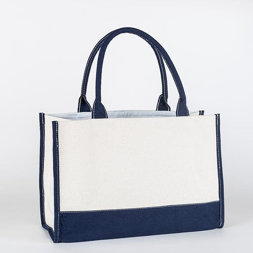 Bags & Wallets 18"W x 12"H x 7"D Navy Canvas Market Tote Fashique Lux