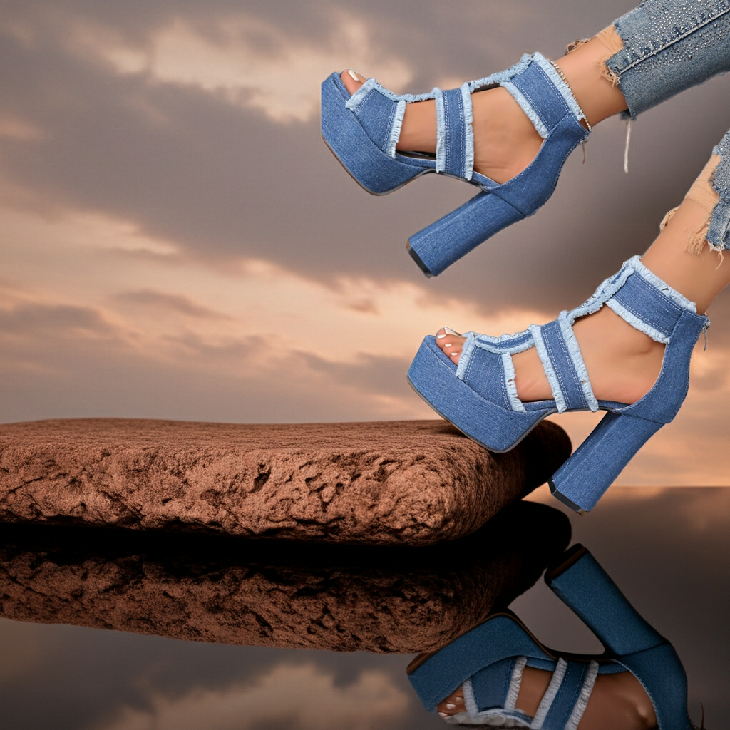 Heels Denim Platform Sandals Fashique Lux