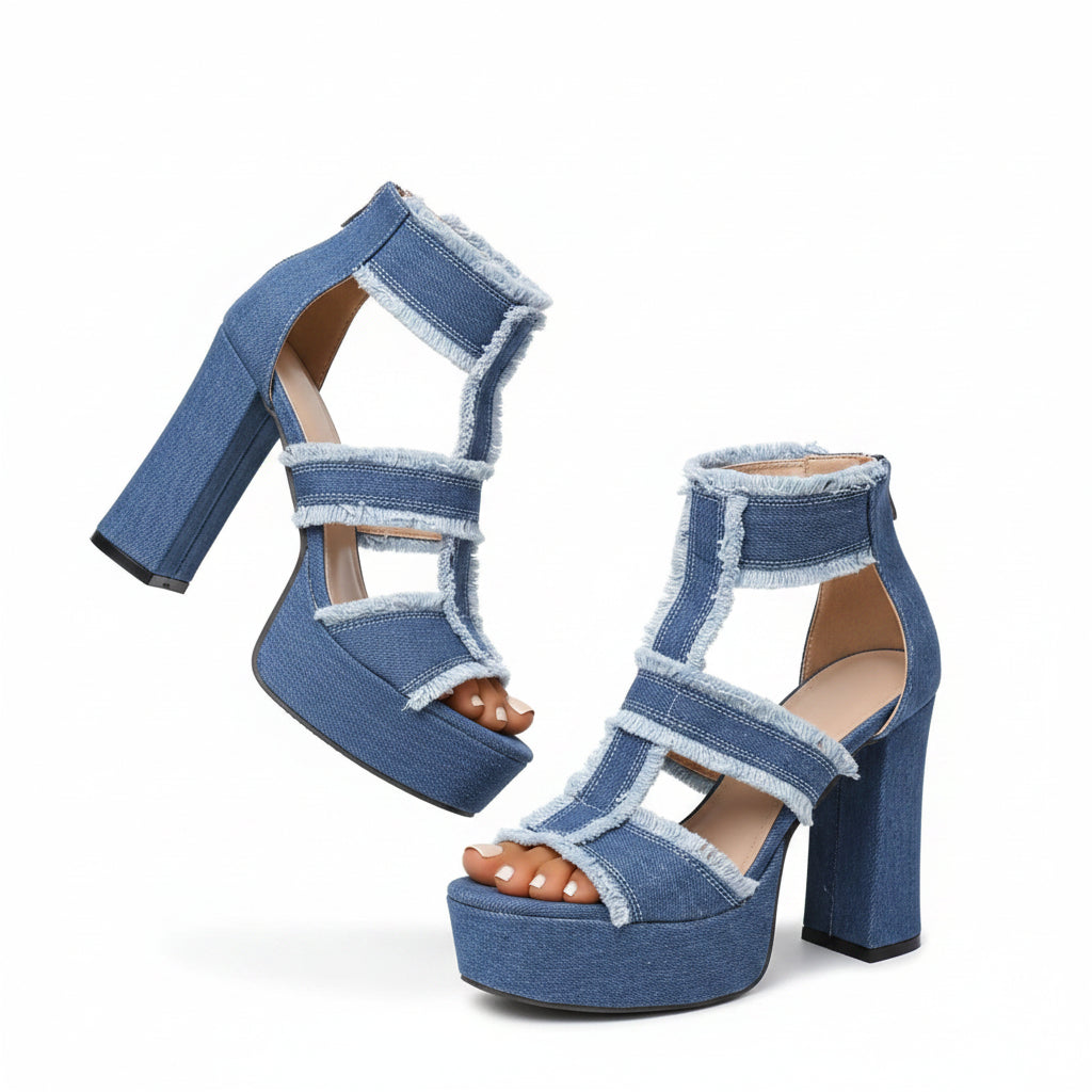 Heels Denim Platform Sandals Fashique Lux