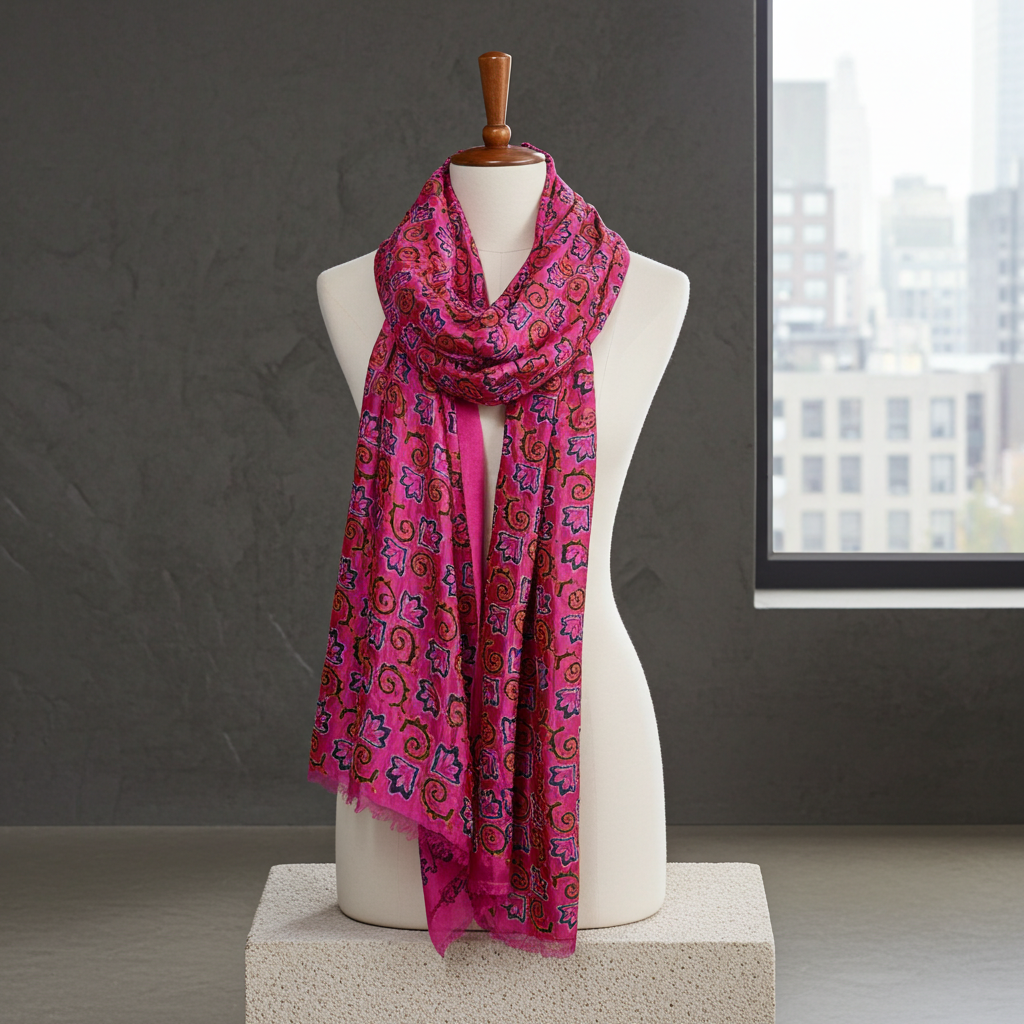 Scarves & Bandanas Embroidered Silk Shawl Fashique Lux